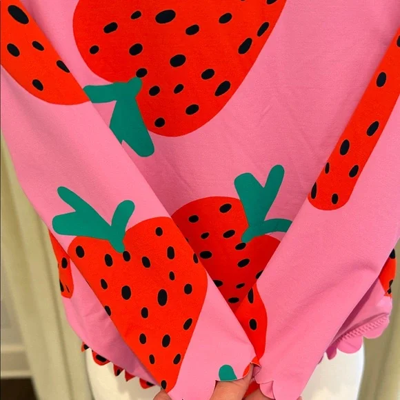 Stella McCartney Kids - Pink Strawberry Print Long Sleeve Swimsuit - Size: 6Y - Picture 9 of 10